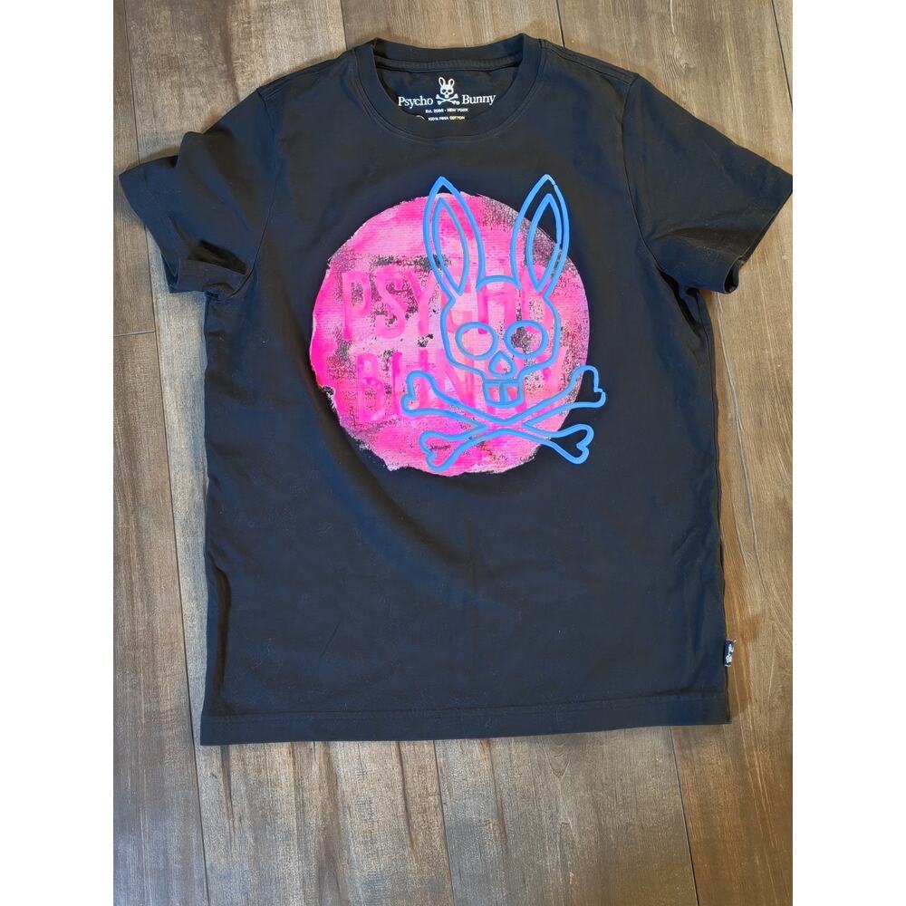 Psycho Bunny Men’s Graphic T Size 2 Black Pink Skull Bunny Logo Rare Design